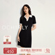 歐時(shí)力OCHIRLY polo領(lǐng)短袖針織連衣裙A字撞色透氣2025夏季新品 黑色 S