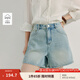 茵曼（INMAN）【商場同款】純棉高腰牛仔短褲2025夏季女裝新款a字寬松褲子 淺牛仔 28