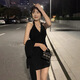 貞喜氣辣妹掛脖吊帶連衣裙黑色顯瘦小黑裙辣妹露背性感包臀短裙子 黑色 L