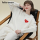 tutuanna半邊絨純色愛(ài)心套頭長(cháng)袖長(cháng)褲套裝家居服睡衣毛毛紗秋冬厚款 奶白色 均碼 上衣160/84A 褲子160/70A