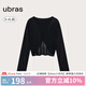 ubras圓領(lǐng)交叉式套頭罩衫打底衫短款長(cháng)袖上衣親膚透氣外衫 黑色黑色 M