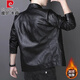 皮爾卡丹真皮男士皮衣春秋新款男士皮夾克加厚立領(lǐng)大碼休閑寬松機車(chē)外套男 黑色【款】 加絨 XL 125-135斤