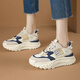 金狐貍2025新款春夏真皮老爹鞋女輕便厚底增高休閑運動(dòng)鞋小白鞋女鞋 米色/藍色 四季款 36
