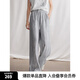 ELLE【水墨褲】新中式休閑褲女2024夏季新款通勤風(fēng)垂墜感顯瘦褲子 灰藍 S