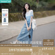 茵曼（INMAN）丁達(dá)爾漸變色圓領(lǐng)針織衫短袖T恤女裝2025夏季新款上衣 藍(lán)白條 M