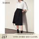 AMII2024年春新款通勤百搭不規(guī)則搭片半身裙女顯瘦高腰小A裙子 黑色 165/72A/L
