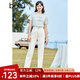 百圖betu女裝夏季新款牛仔褲高腰兩?？巯此欧峙Ｗ醒澟?304T78 米白 M