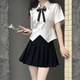 斤慕白色收腰短袖襯衫女襯衣百褶裙套裝jk制服學(xué)院風(fēng)學(xué)生2025夏季新款 白襯衫+黑褶裙+黑領(lǐng)飄 M 建議90-100斤左右