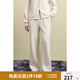 獨束大碼休閑連帽衛(wèi)衣套裝2024冬裝新款百搭雙色復(fù)古顯瘦時尚套裝 杏色-褲子 M (尺碼：1) (尺碼：1)