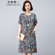 衣典零一（LEDIALYI）碎花短袖連衣裙女夏季2025年新款中年休閑寬松遮肚子顯瘦薄款裙子 藍花 M （建議95-115斤）