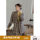 獨(dú)束大碼女裝時(shí)髦H型西裝女秋季新款胖mm復(fù)古大方格紋外套 棕黃格 XL