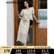 紅袖蕾絲半身裙夏季2024新款女裝 后開叉優(yōu)雅輕熟氣質顯瘦百搭中長裙 淺米3005 XL