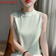 LOVER RUCCI春夏100%純棉半高領(lǐng)無(wú)袖T恤女純色柔軟小內搭外穿吊帶背心打底衫 馬卡龍綠 2XL 135-145斤