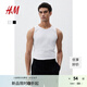 H&M男裝背心秋季簡約修身圓領(lǐng)羅紋直筒健身運動無袖T恤上衣1227155 白色 M 175/100