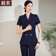 晨芙短袖職業(yè)西裝套裝女夏季薄款酒店經(jīng)理氣質(zhì)正裝西服珠寶店工作服裝 藏青色西裝+九分褲 M 建議90-100斤