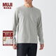 無印良品（MUJI）男式 水洗 天竺編織 長袖T恤 ABC01A2A 休閑百搭T恤 灰色 L