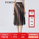 PORTS寶姿春夏新款女裝時尚印花半身裙百褶裙LM8S065KCP002 黑色 M (6)