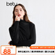 百圖betu女裝季新款T恤半高領(lǐng)打底舒適百搭長(zhǎng)袖T恤女2409T43 黑色 M