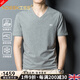 NOSSKISS輕奢品牌男裝短袖t恤男2025夏季新款純色休閑時尚雞心領(lǐng)寬松半袖 HF39D2962X灰色 L 175/110適合120-140斤