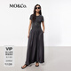 MO&Co.連衣裙春夏彈力莫代爾拼接砂洗銅氨絲天絲高腰長裙摩安珂夏 深灰色 M 165