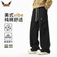 IZEXX純棉工裝休閑褲男夏季美式傘兵寬松百搭直筒長(zhǎng)褲子ES15黑色4XL