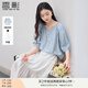 香影中袖襯衫女圓領(lǐng)2025夏裝新款慵懶泡泡袖氣質(zhì)淑女寬松藍(lán)色上衣 藍(lán)色 L 165/88A/110-125斤