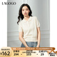 lagogo甜美娃娃領(lǐng)鏤空短袖針織衫女拉谷谷2025年春夏新款純棉上衣 米黃色 M