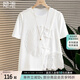 她池圓領(lǐng)T恤2025夏裝新款女裝設(shè)計(jì)感蕾絲拼接短袖寬松款上衣
