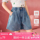 ASK JUNIOR蝴蝶結(jié)兒童褲子2025夏中大童牛仔短褲A字型熱褲女童 藍色  150 