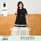 Basic House/百家好韓版撞色簡約T恤裙夏季寬松顯瘦中長款連衣裙 黑色 M