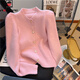 AEMAPE小香風(fēng)法式泡泡袖粉色軟糯毛衣女2025春秋冬季新款設計感針織開(kāi)衫 粉色 2XL (175)