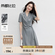 尚都比拉夏季西裝連衣裙女不規(guī)則下擺氣質(zhì)百褶裙收腰顯瘦中長(zhǎng)款職場(chǎng)通勤裙
