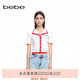 bebe【經(jīng)典延續(xù)】夏季新款女士薄款字母撞色翻領(lǐng)針織開(kāi)衫230605 紅色 L