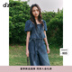 DZZIT地素短袖襯衫2025夏季新款方領(lǐng)泡泡袖牛仔小上衣女3J2RA021T 深藍色 S