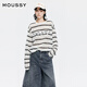 moussy 春季新品休閑條紋撞色字母印花長(cháng)袖T恤028ISA90-1003 010白色 均碼