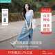 茵曼（INMAN）丁達(dá)爾漸變色圓領(lǐng)針織衫短袖T恤女裝2025夏季新款上衣 藍(lán)白條 L