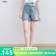百圖betu女裝2025夏季新款牛仔褲蕾絲花邊雙腰頭設(shè)計(jì)短褲女2507X02 淺牛仔藍(lán) L