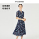 娜爾思（NAERSI）【松弛假日】氣質(zhì)V領(lǐng)短袖碎花連衣裙女2025夏季新款系帶裙 暗青紫色 L