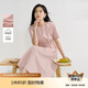 茵曼2025夏季女裝新款歐若風(fēng)圓領(lǐng)抽褶棉質(zhì)混紡短袖氣質(zhì)連衣裙 淺粉色L