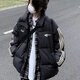 矜持范棉服女2025新款棉襖女冬季黑色條紋撞色潮牌刺繡學(xué)生面包服外套 黑色高質(zhì)量 M