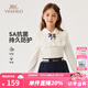 英氏（YEEHOO）兒童t恤女童長袖上衣秋季娃娃領(lǐng)學(xué)院風(fēng)polo衫秋裝新款中大童裝 百褶花邊蝴蝶結(jié)白色 160