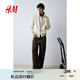 H&M男士開衫夏季高翻領(lǐng)紋理感針織開衫1241023 奶油色 180/116 XL