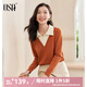 歐莎（OSA）知性假兩件Polo領(lǐng)針織衫女疊穿內(nèi)搭毛衣上衣高智感穿搭2025秋新款 橙色 M