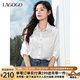 lagogo簡約翻領(lǐng)寬松休閑襯衫女拉谷谷2025年夏季新款透氣中袖上衣 本白色 M