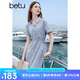 百圖betu女裝2025夏季新款短袖連衣裙廳里廳氣抽繩收腰裙子女2505T70 灰蘭 M