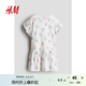 H&M童裝女童連衣裙2025秋季新款寬松圓領(lǐng)飛袖印花棉質(zhì)T恤裙1276675 白色/花卉 120 120/60 (4-6Y)