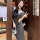 妙奕嘉法式連衣裙女長(cháng)裙夏季女生裙子2025新款小個(gè)子顯瘦純欲海邊沙灘裙 灰色波點(diǎn)抽繩連衣裙 L 【建議100-115斤】