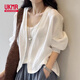 UKMR復古白色長(cháng)袖襯衫外套女夏季文藝開(kāi)衫上衣設計薄款寬松防曬衫 白色 M 建議90-105斤