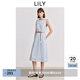 LILY2025春新款女裝條紋寬松休閑小飛袖收腰圓領(lǐng)藍色連衣裙中長裙 401藍色 L