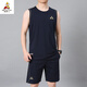 稻草人棉運動套裝男夏季薄款籃球服健身跑步休閑寬松無袖背心短褲球衣 寶藍色 2177寶藍 XL 建議120-140斤